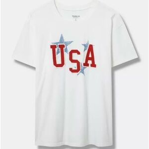 Torrid White Tee with Red USA and Blue Stars